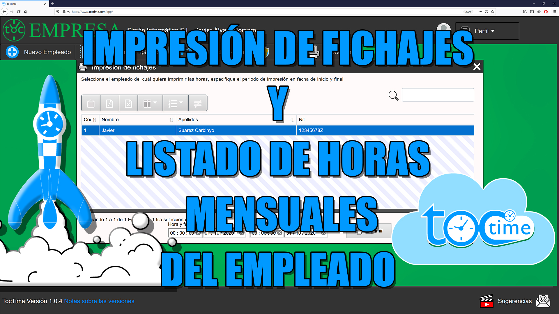Impresión de fichajes y listado mensual del total de horas trabajadas – Programa horario para fichar