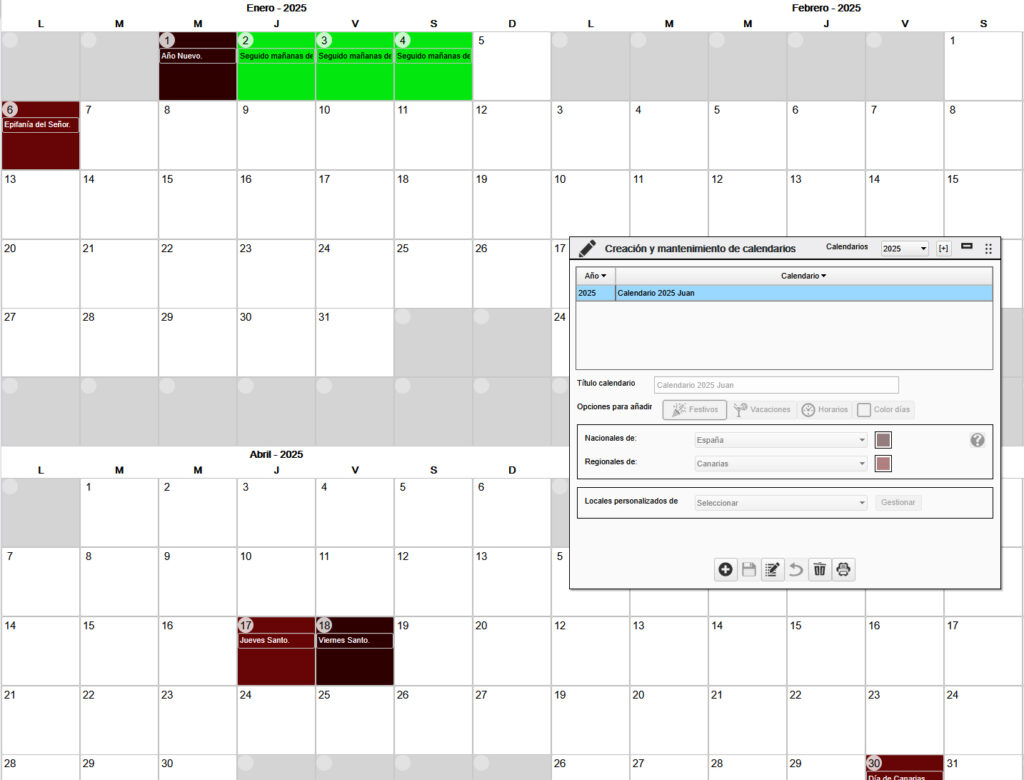 toctime calendario horarios plantilla